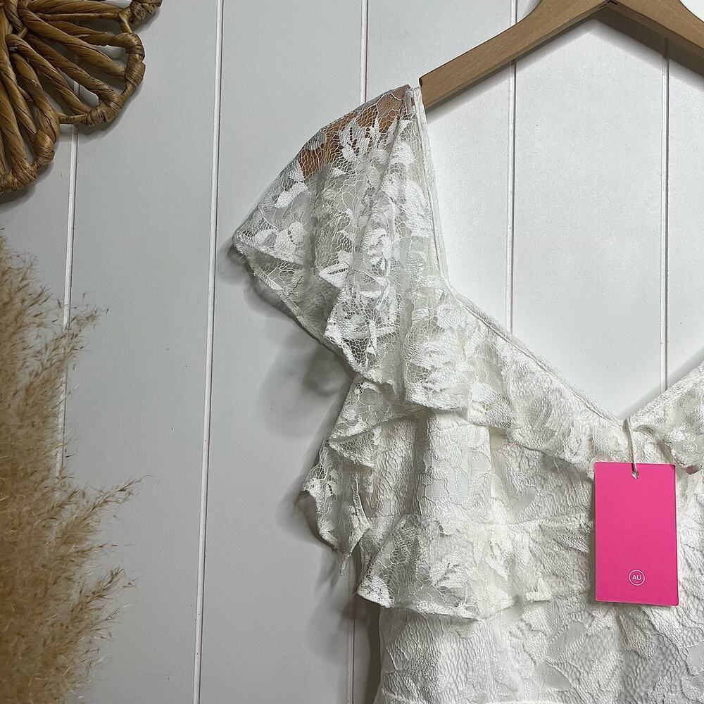 Amanda Uprichard dress mini floral lace ruffled cocktail party - Picture 6 of 10